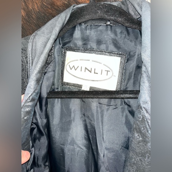 Vintage 80s Winlit black leather trench coat - Picture 5 of 10